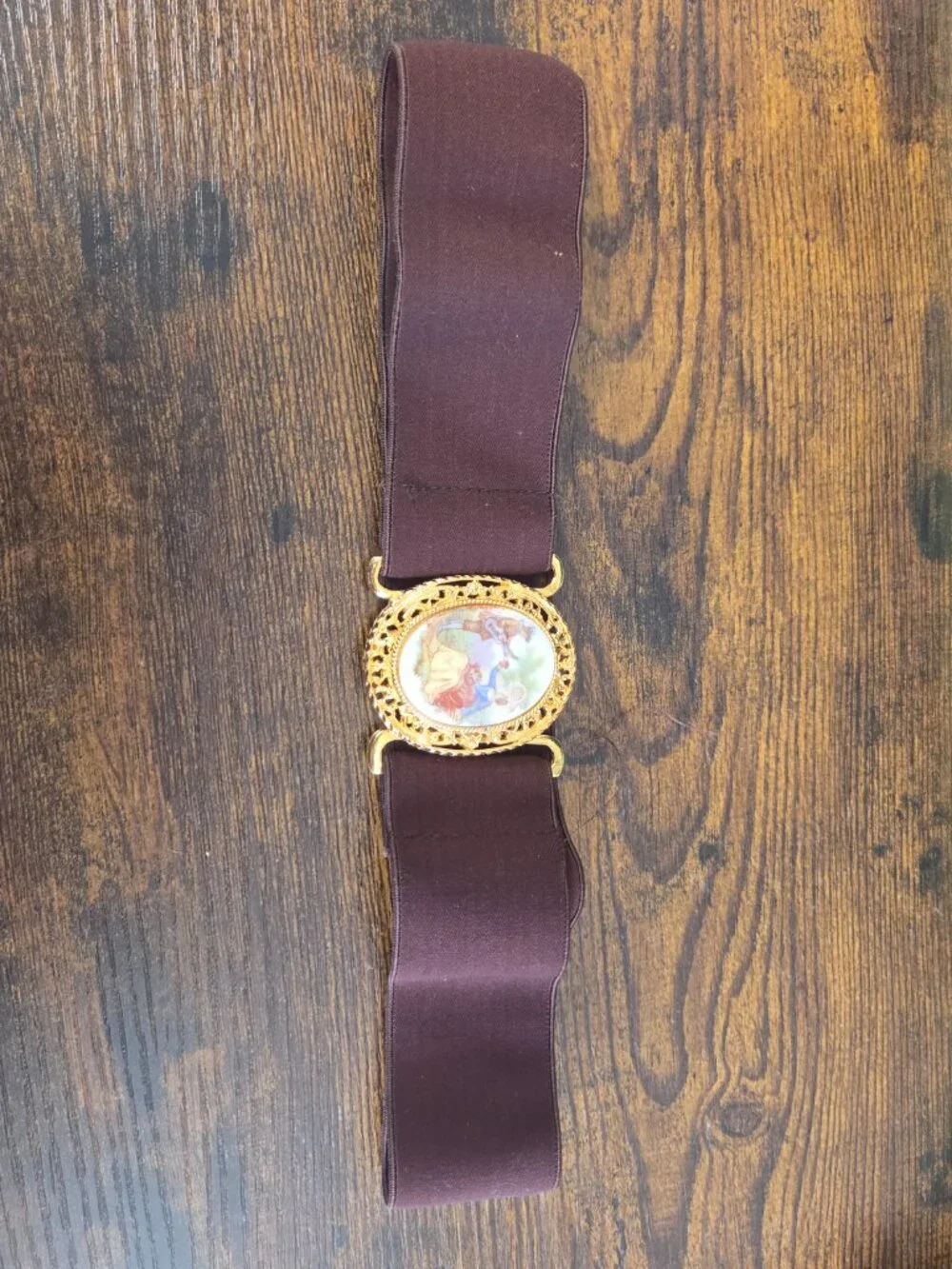 Vintage Victorian Edwardian Belt with Painted Lovers on Clasp